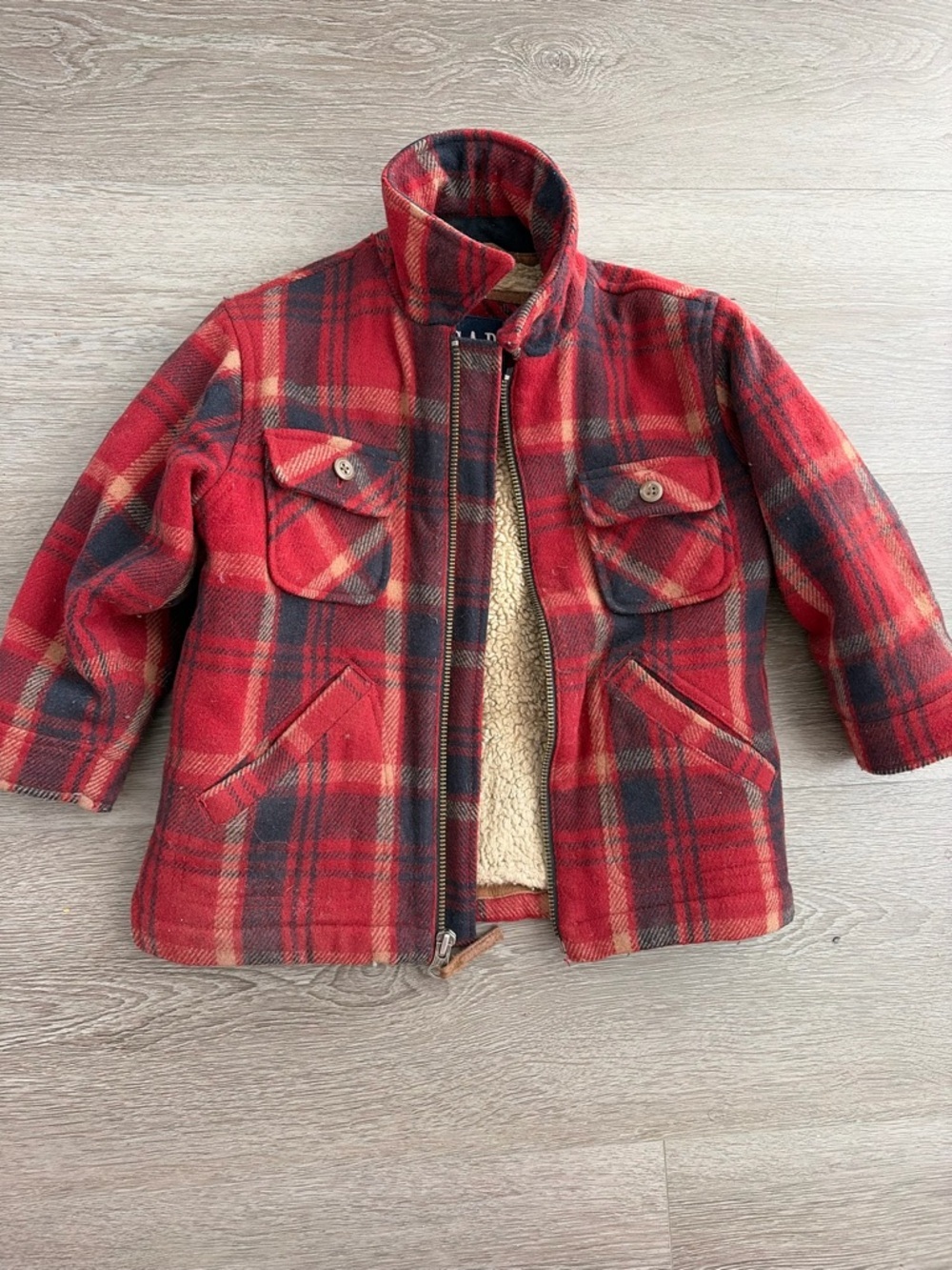Vintage GAP Red Plaid buffalo plaid wool blend Sherpa-Lined Jacket - Picture 5 of 6